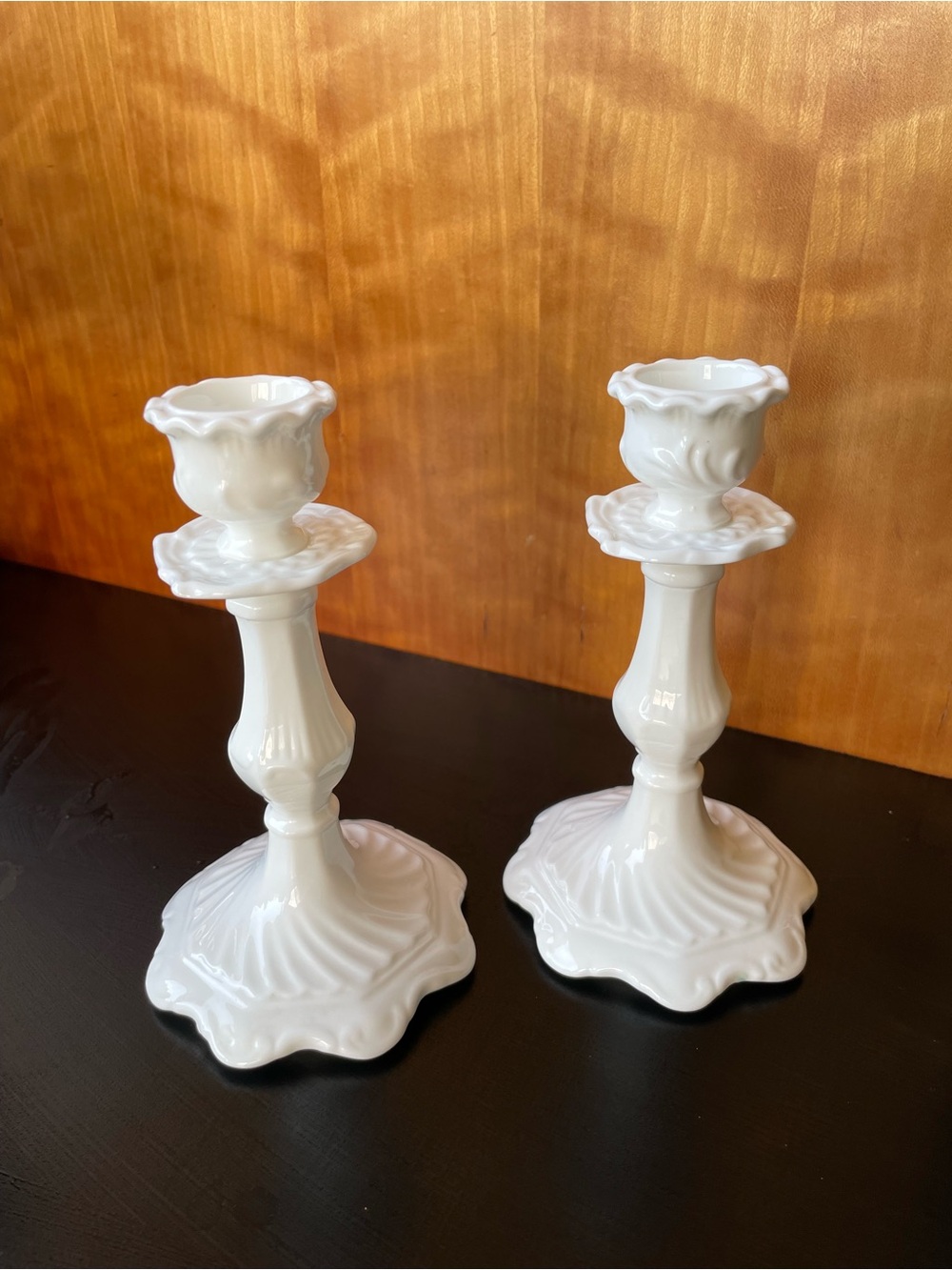 Set of 2 white vintage Wedgwood candlesticks